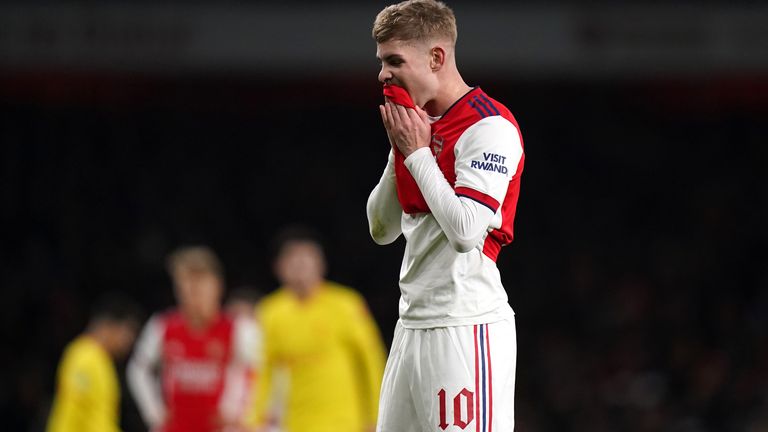 Emile Smith Rowe shows his frustration at the Emirates Stadium