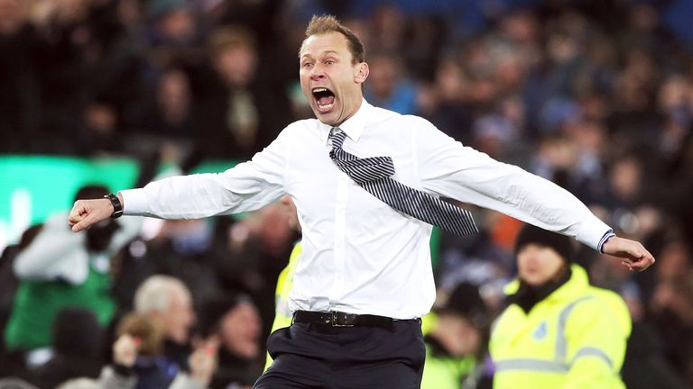 Everton caretaker manager Duncan Ferguson celebrates after Leighton Baines scores his side&#39;s second goal of the game during the Carabao Cup quarter final match at Goodison Park, Liverpool. PA Photo. Picture date: Wednesday December 18, 2019.