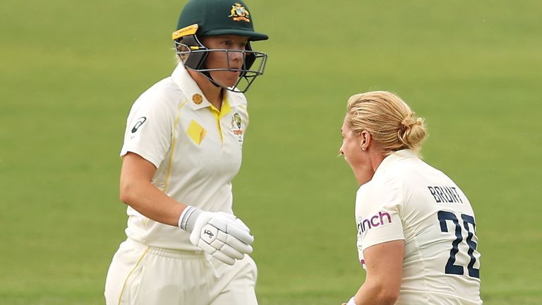 Katherine Brunt struck twice early in Australia's second innings before the rain came