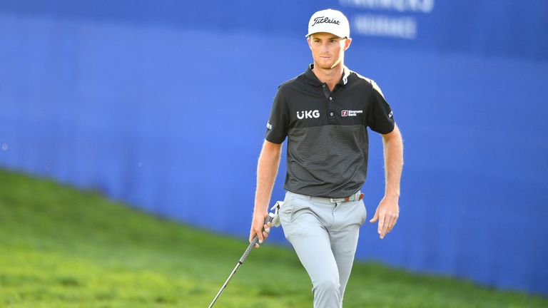 SAN DIEGO, CA - JANUARY 28: Will Zalatoris looks on at the 18th hole during the third round of the Farmers Insurance Open golf tournament at Torrey Pines Municipal Golf Course on January 28, 2022. (Photo by Brian Rothmuller/Icon Sportswire) (Icon Sportswire via AP Images)