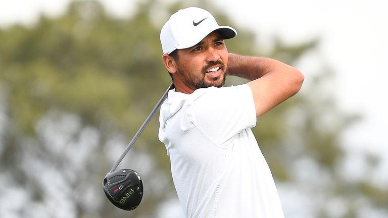 SAN DIEGO, CA - JANUARY 28: Jason Day watches his tee shot on the 2nd hole on the South Course during the third round of the Farmers Insurance Open golf tournament on January 28, 2022 at Torrey Pines Municipal Golf Course in San Diego, CA. (Photo by Brian Rothmuller/Icon Sportswire) (Icon Sportswire via AP Images)
