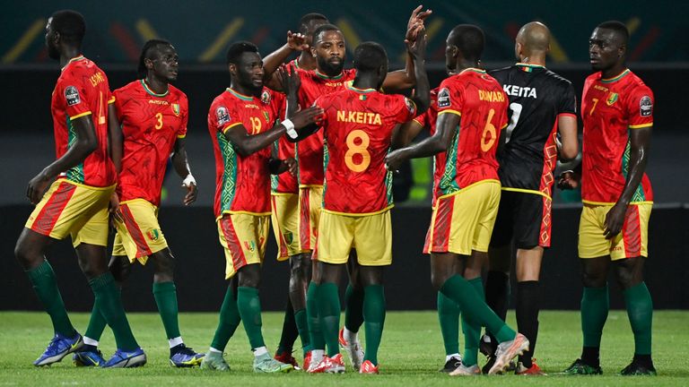 Guinea celebrate their win over Malawi