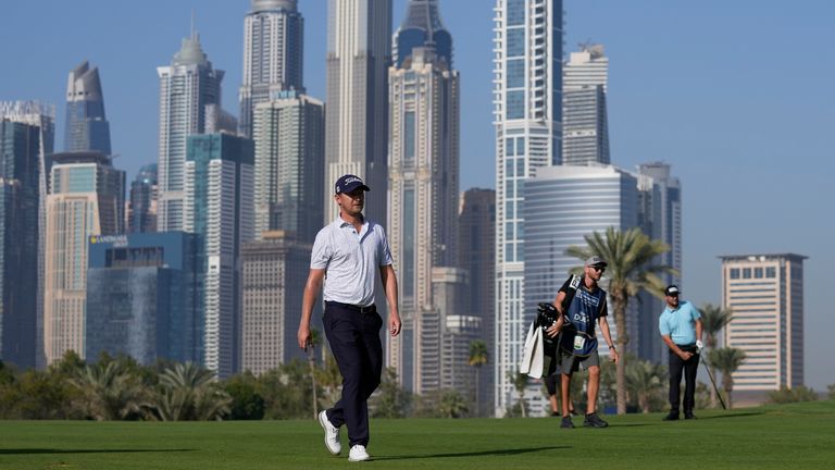 Justin Harding of South Africa walks on the 13th hole during the second round of the Dubai Desert Classic