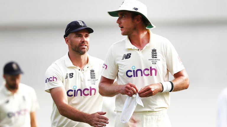 Could Ollie Robinson learn from the example of both James Anderson (L) and Stuart Broad (R) as he adjusts to the demands of international cricket?