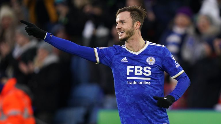Leicester City's James Maddison celebrates scoring his sides second goal