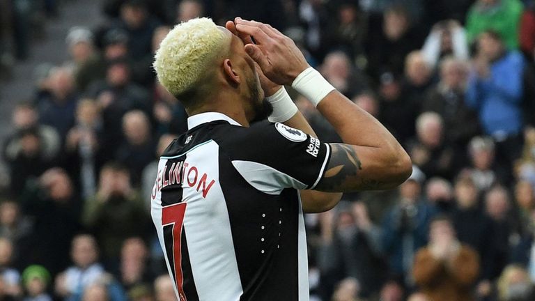 Joelinton reacts after squandering a first-half chance