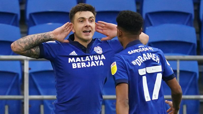 Cardiff City v Nottingham Forest - Sky Bet Championship - Cardiff City Stadium
Cardiff City&#39;s Jordan Hugill celebrates with team-mate Cody Drameh after scoring their side&#39;s first goal of the game during the Sky Bet Championship match at Cardiff City Stadium, Cardiff. Picture date: Sunday January 30, 2022.