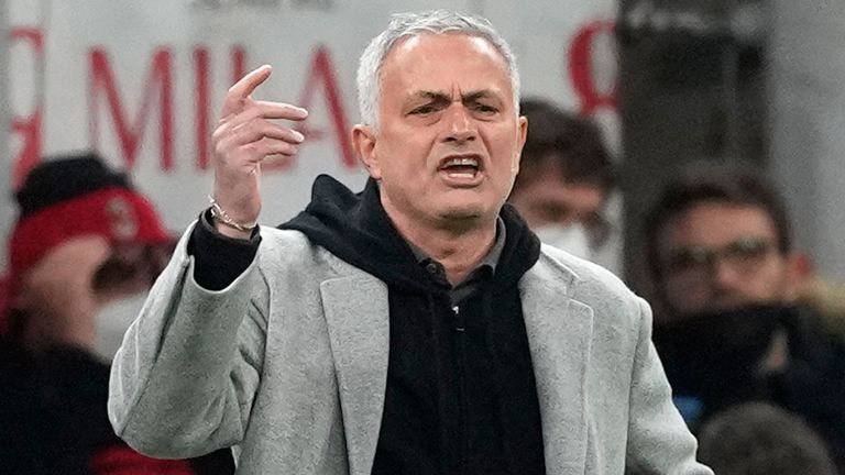 Jose Mourinho showed his disappointment during Roma’s loss to AC Milan