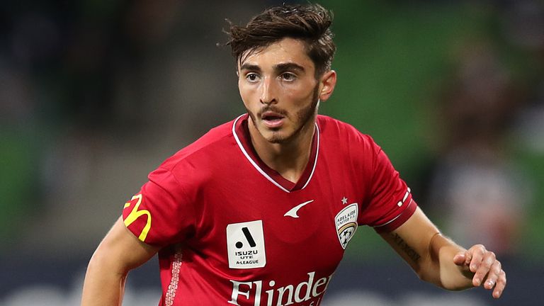 MELBOURNE, AUSTRALIA - JANUARY 08: Joshua Cavallo of Adelaide United in action during the round nine A-League Men's match between Melbourne Victory and Adelaide United at AAMI Park on January 08, 2022, in Melbourne, Australia. (Photo by Graham Denholm/Getty Images)