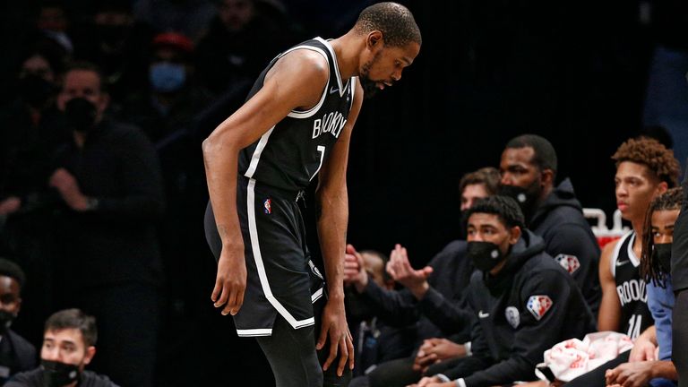 Kevin Durant limped out of the Brooklyn Nets' victory over the New Orleans Pelicans on Saturday night (AP)