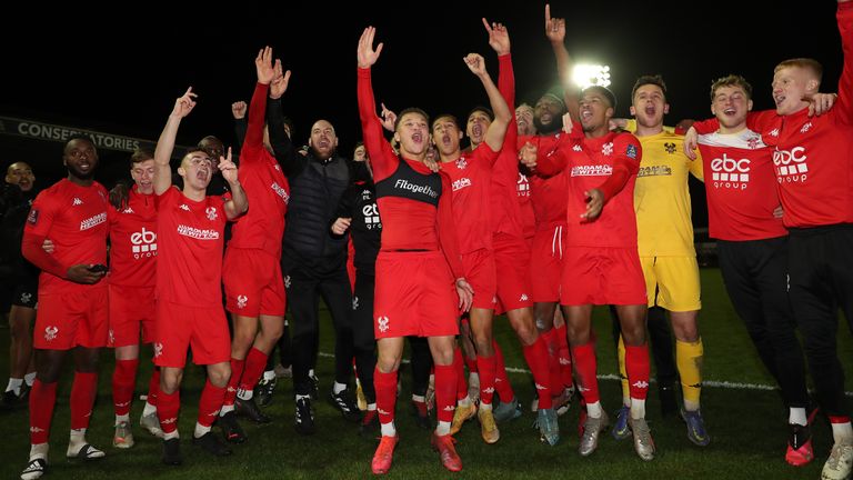 Kidderminster Harriers players celebrate after their 2-1 win over Reading