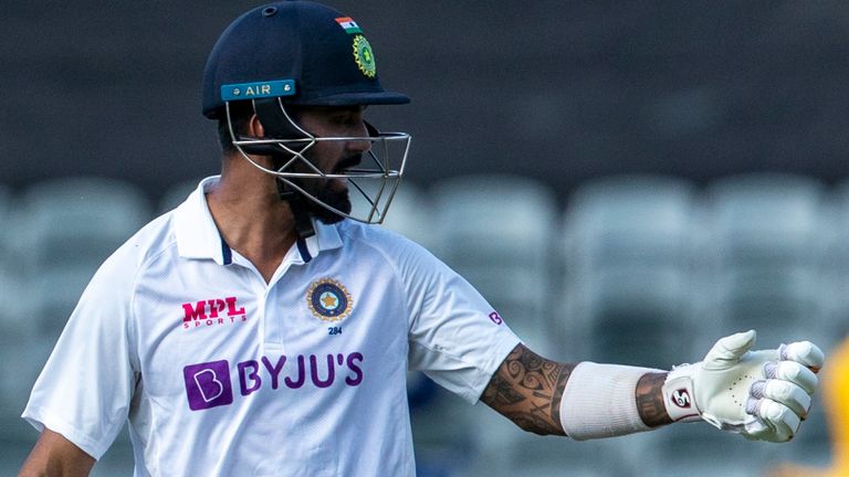 India's captain KL Rahul reacts as he leaves the field after being dismissed by South Africa's batsman Marco Jansen 