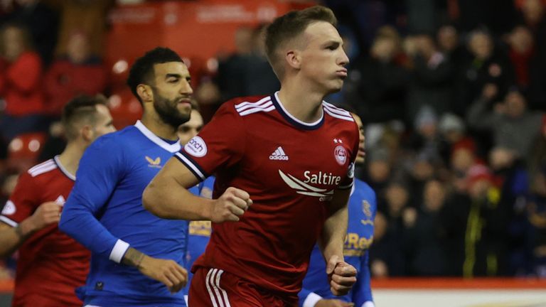 Lewis Ferguson celebrates equalising from the penalty spot against Rangers