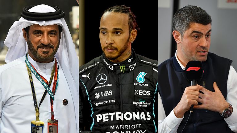 Mohammed Ben Sulayem, Lewis Hamilton and Michael Masi