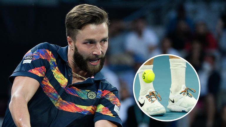 Liam Broady sporting Rainbow Laces in his first-round match at the Australian Open - AP Photo/Getty Images