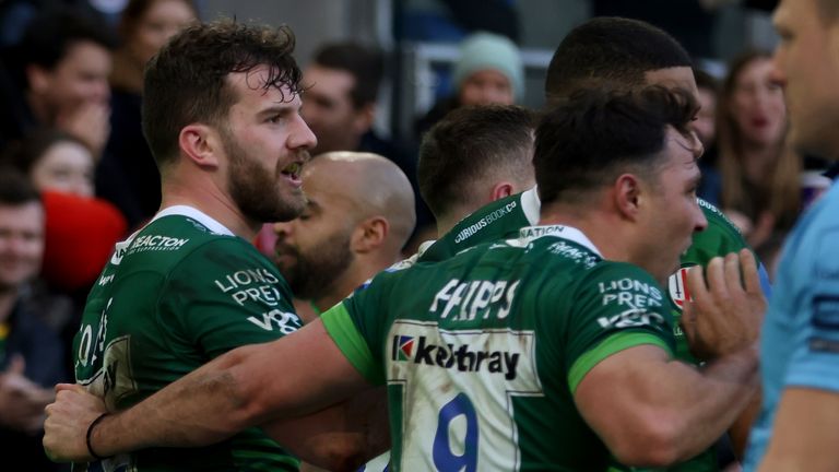 London Irish celebrate coming from 14-0 behind to lead and eventually beat Exeter 18-14 on Saturday 