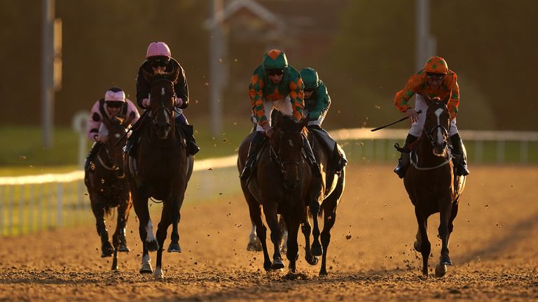 Lower Street (second left, pink cap) and Martin Dwyer in action at Wolverhampton