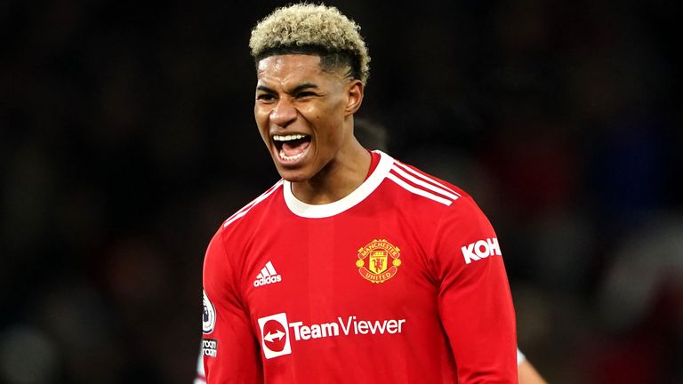 Marcus Rashford celebrates after his late goal gives Man Utd a 1-0 win over West Ham