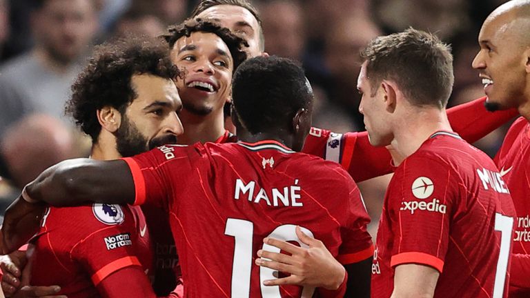 Mohamed Salah of Liverpool celebrates after scoring a goal to make it 0-2