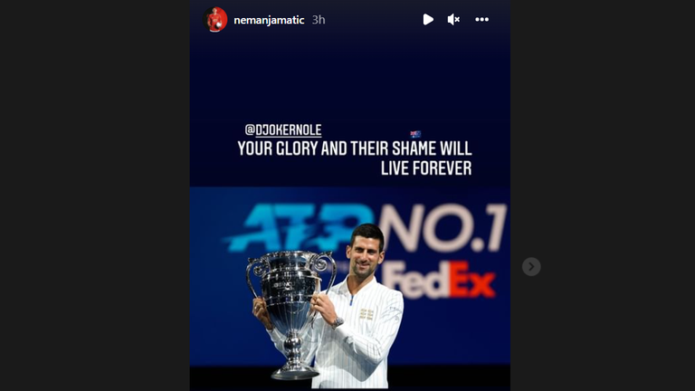 Nemanja Matic posted in support of fellow Serbian Novak Djokovic on Instagram (Instagram: Nemanja Matic)