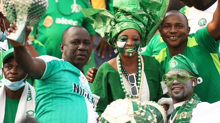 Nigeria fans celebrate their opener