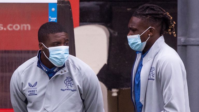 Nnamdi Ofoborh (left) is yet to feature for Rangers since joining the club due to a heart condition