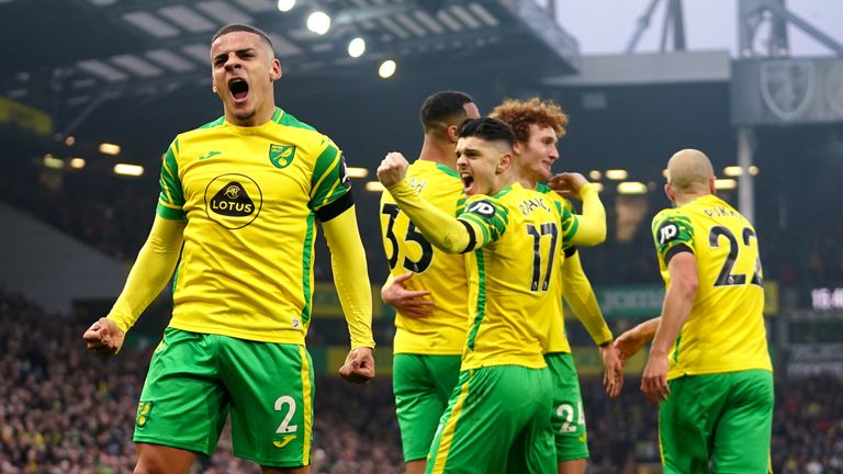 Norwich led 2-0 at the break at Carrow Road