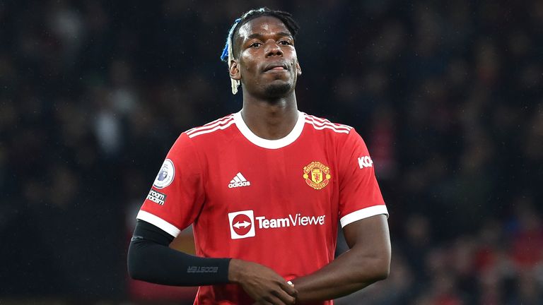 Manchester United & # 39; s Paul Pogba during the English Premier League soccer match between Manchester United and Liverpool at Old Trafford in Manchester, England, Sunday, Oct. 24, 2021.