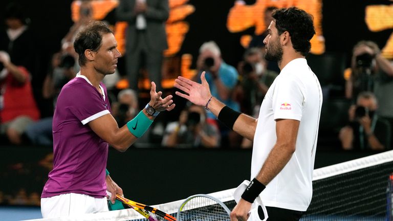 Rafael Nadal and Matteo Berrettini after their semi-final contest in Melbourne