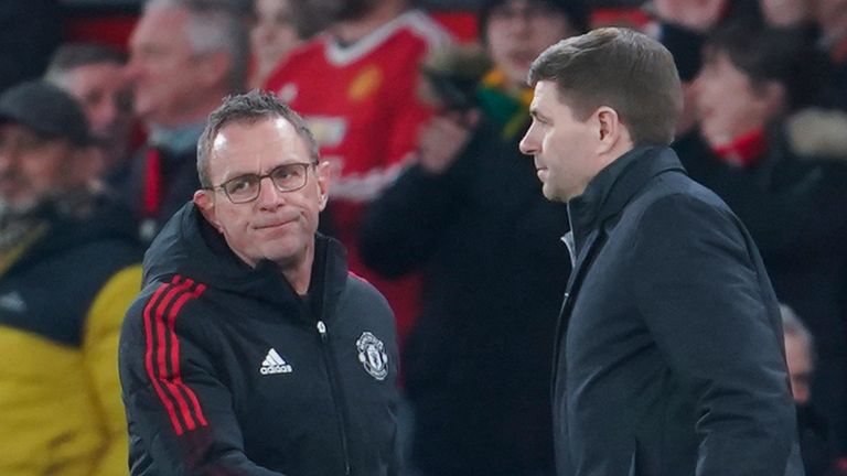 Man Utd boss Ralf Rangnick (L) insists he saw progress from his side in their 1-0 win over Aston Villa