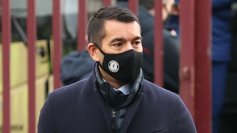 EDINBURGH, SCOTLAND - DECEMBER 12: Rangers Manager Giovanni Van Bronckhorst during a Cinch Premiership match between Heart of Midlothian and Rangers at Tynecastle Park, on December 11, 2021, in Edinburgh, Scotland. (Photo by Craig Williamson / SNS Group)