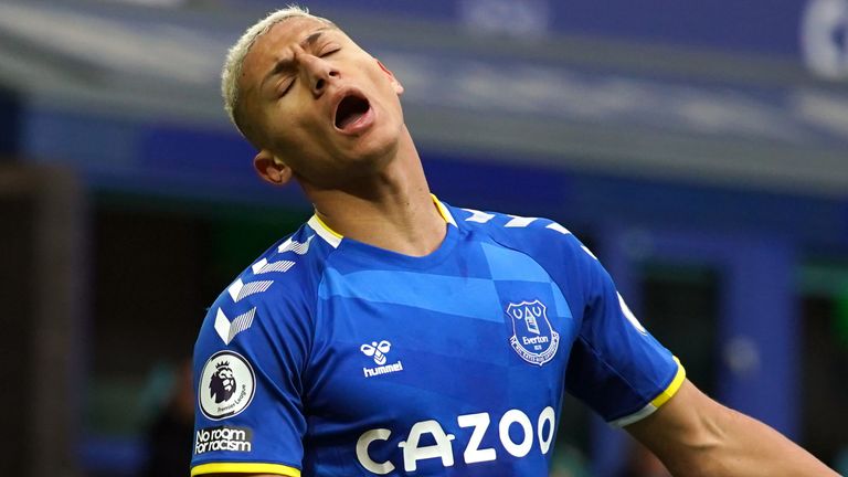 Everton&#39;s Richarlison reacts to a missed chance