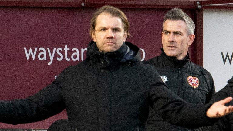 EDINBURGH, SCOTLAND - JANUARY 29: Hearts Manager Robbie Neilson during a cinch Premiership match between Hearts and Motherwell at Tynecastle Stadium, on anuary 29, 2022, in Edinburgh, Scotland. (Photo by Ross Parker / SNS Group)