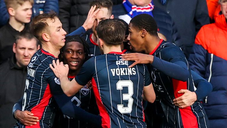 Ross County players celebrate after equalising against Rangers