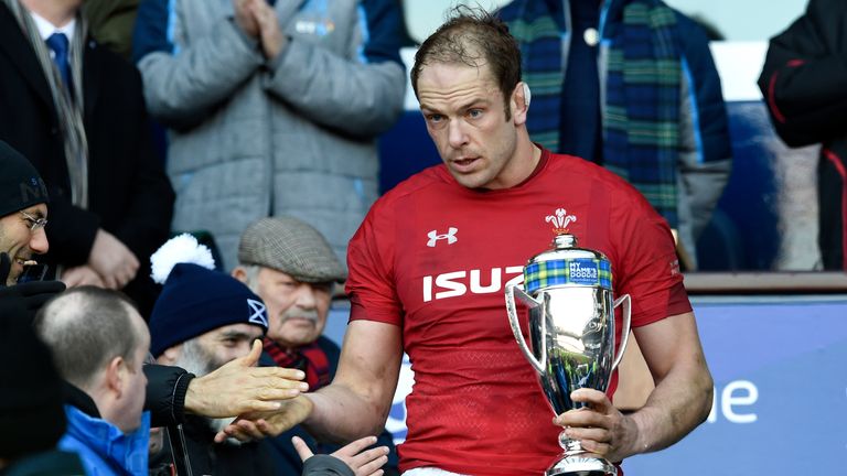 Wales&#39; Alyn Wyn Jones with the Doddie Weir Cup during the Guinness Six Nations match at BT Murrayfield, Edinburgh. PRESS ASSOCIATION Photo. Picture date: Saturday March 9, 2019. See PA story RUGBYU Scotland. Photo credit should read: Ian Rutherford/PA Wire. RESTRICTIONS: Editorial use only, No commercial use without prior permission