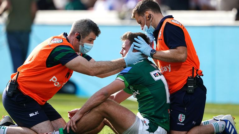 A concussion check is performed on London Irish's Ben White (PA)