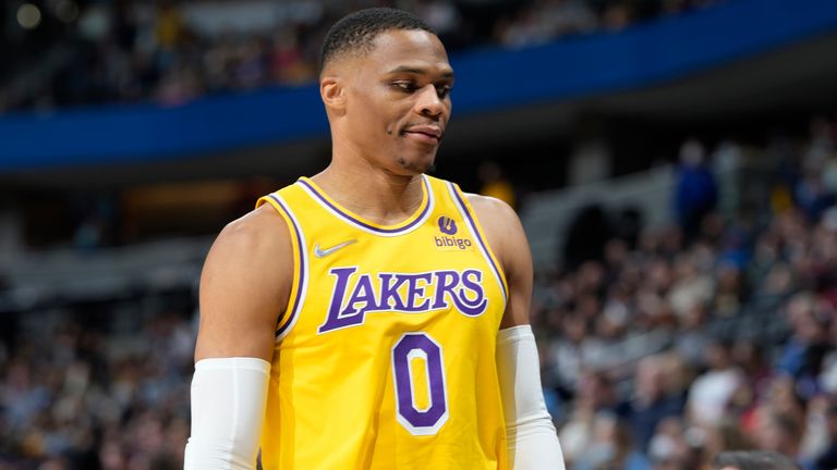 Los Angeles Lakers guard Russell Westbrook in the second half against the Denver Nuggets