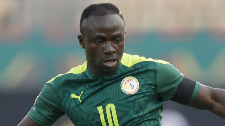 Senegal&#39;s Sadio Mane, in action against Cape Verde, during the African Cup of Nations 2022 round of 16 match between Senegal and Cape Verde at Kouekong Stadium, Bafoussam, Cameroon, Tuesday, Jan. 25, 2022. (AP Photo/Sunday Alamba)