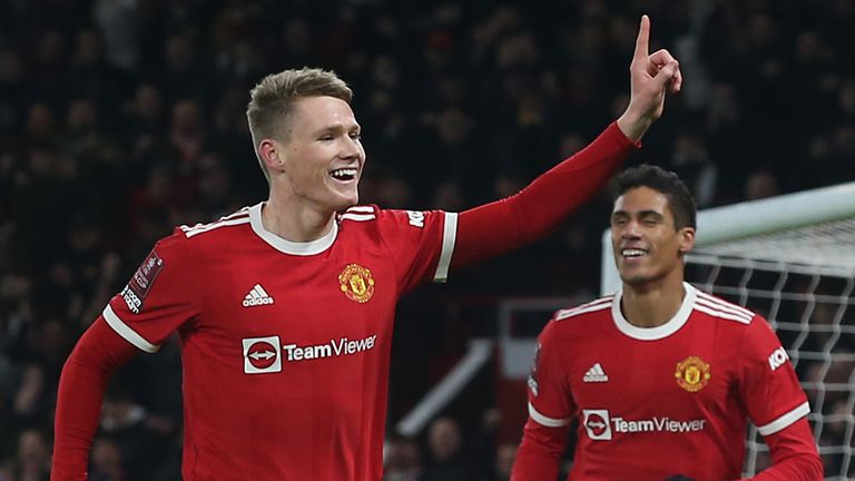 Scott McTominay celebrates scoring for Man Utd vs Aston Villa