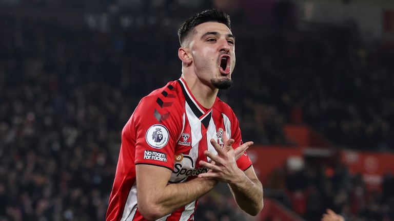 Southampton's Armando Broja celebrates after scoring against Brentford