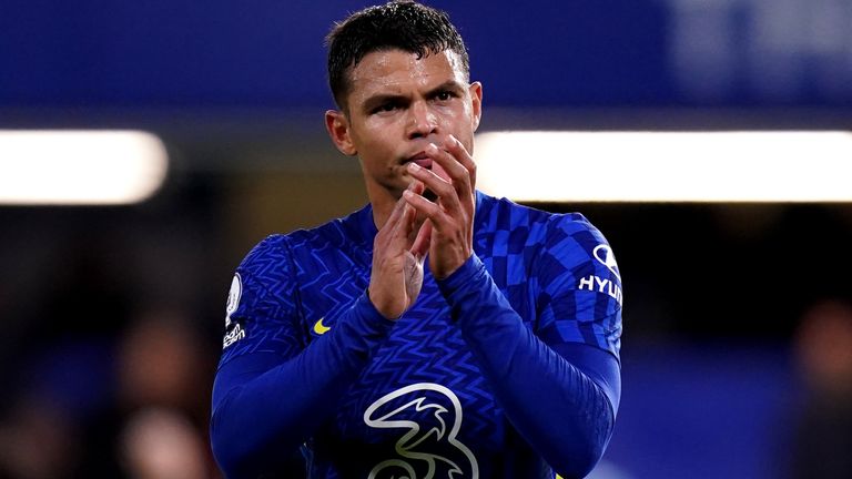 Chelsea's Thiago Silva applauds the fans after the Premier League match at Stamford Bridge, London. Picture date: Sunday January 2, 2022.