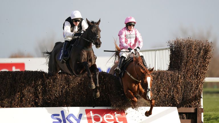 Third Time Lucki clears the last at Doncaster as For Pleasure and Harry Bannister fall 