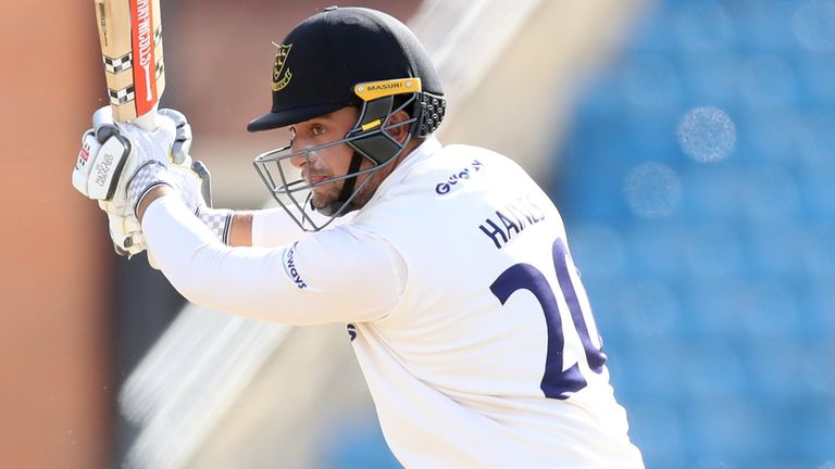 Tom Haines scored a magnificent, career-best 243 for Sussex as they pulled off a remarkable escape act against Derbyshire