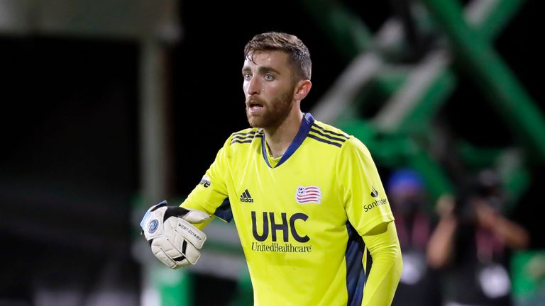 New England Revolution goalkeeper Matt Turner signals to teammates