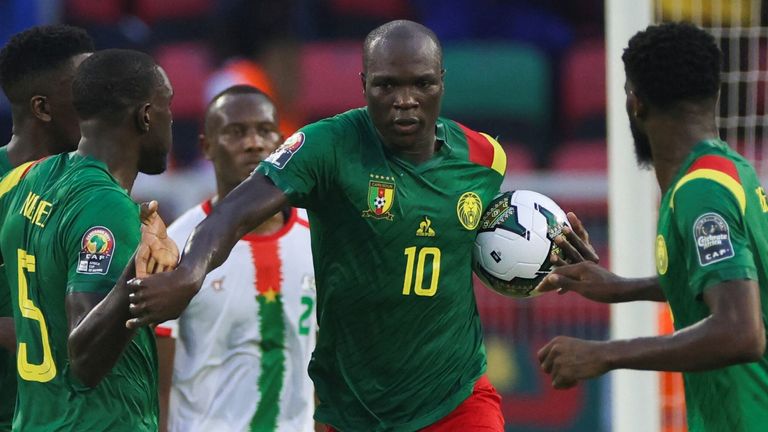 Vincent Aboubakar celebrates his equaliser for hosts Cameroon