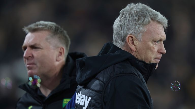 David Moyes greets Dean Smith on Wednesday