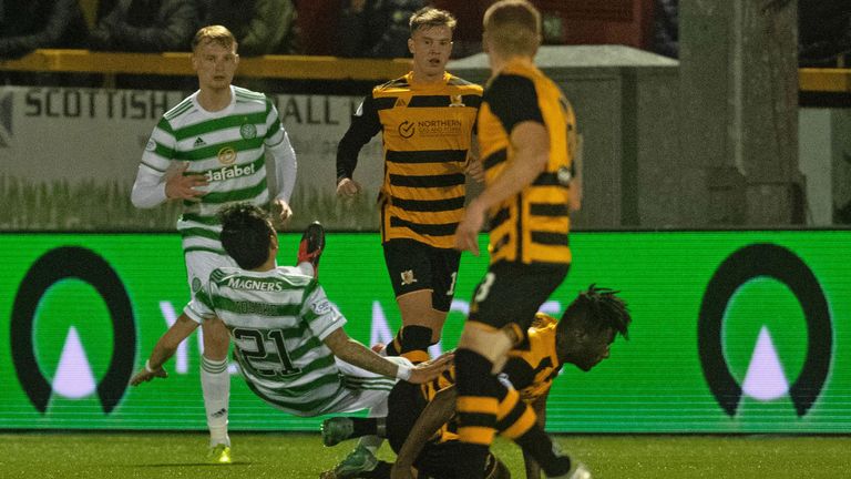 Alloa's Mouhamed Niang is facing retrospective punishment for his challenge on Celtic's Yosuke Ideguchi.