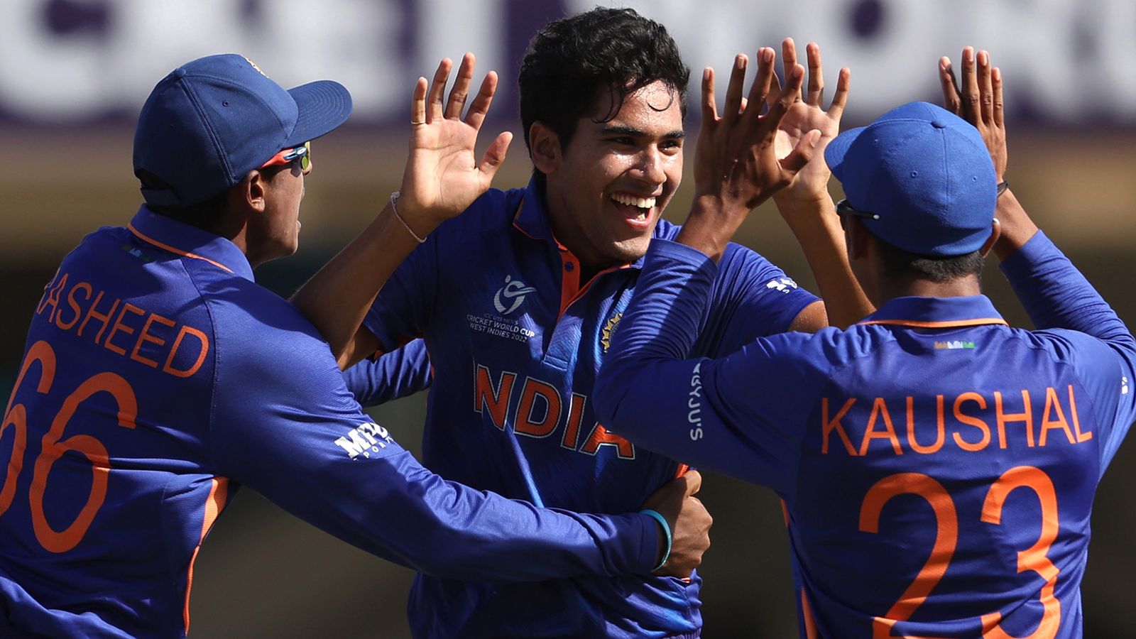 Raj Bawa of India celebrates the wicket of George Bell of England News  Photo - Getty Images