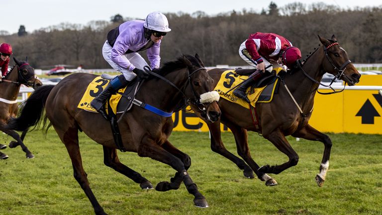 Glory And Fortune ridden by jockey Stan Sheppard (left) winning the Betfair Hurdle