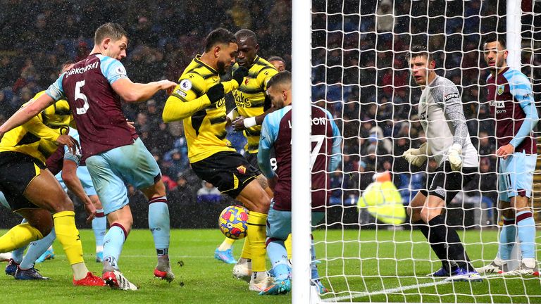 Burnley's Aaron Lennon clears the ball off the line